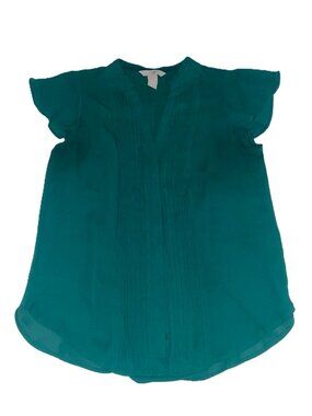 Minimalist Green Blouse V Neck Lightweight Chic Casual Workwear Top Size 6